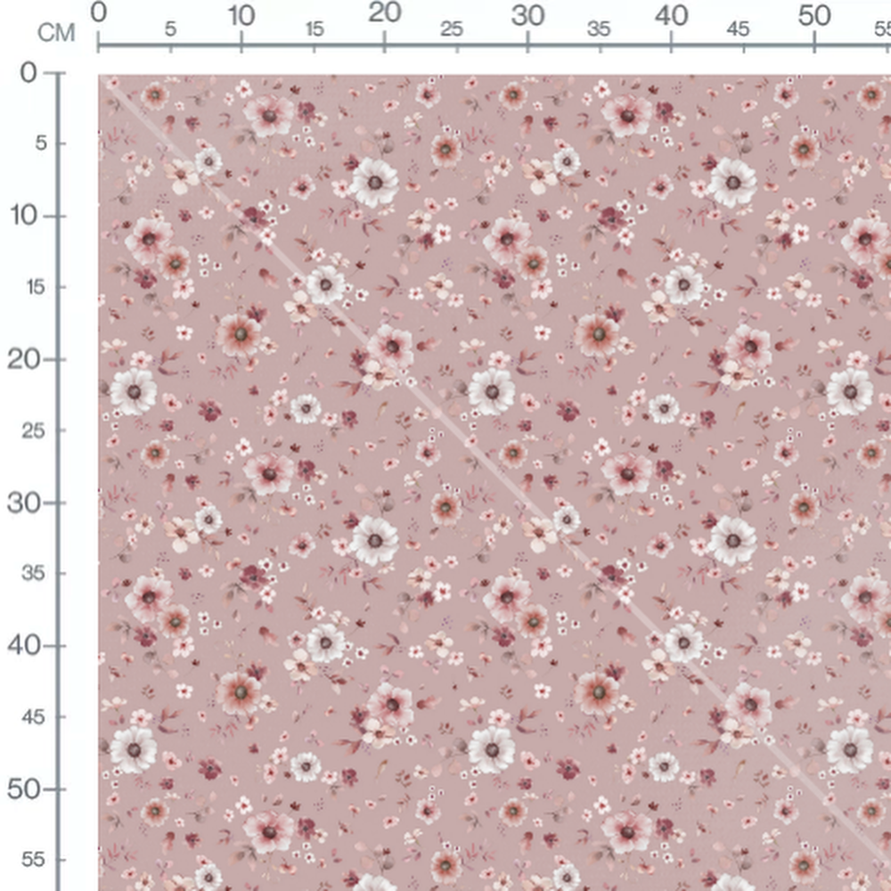 Tissu - Fleurs et bourgeons sur rose