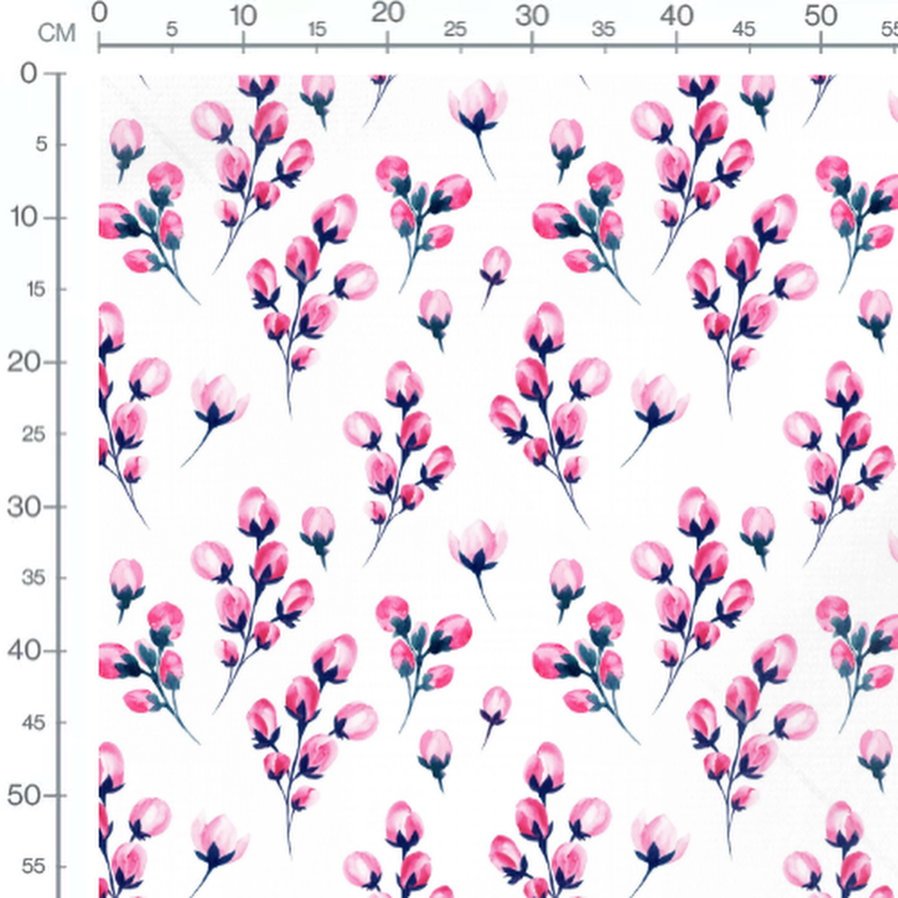 Tissu - Fleurs roses et feuilles foncées