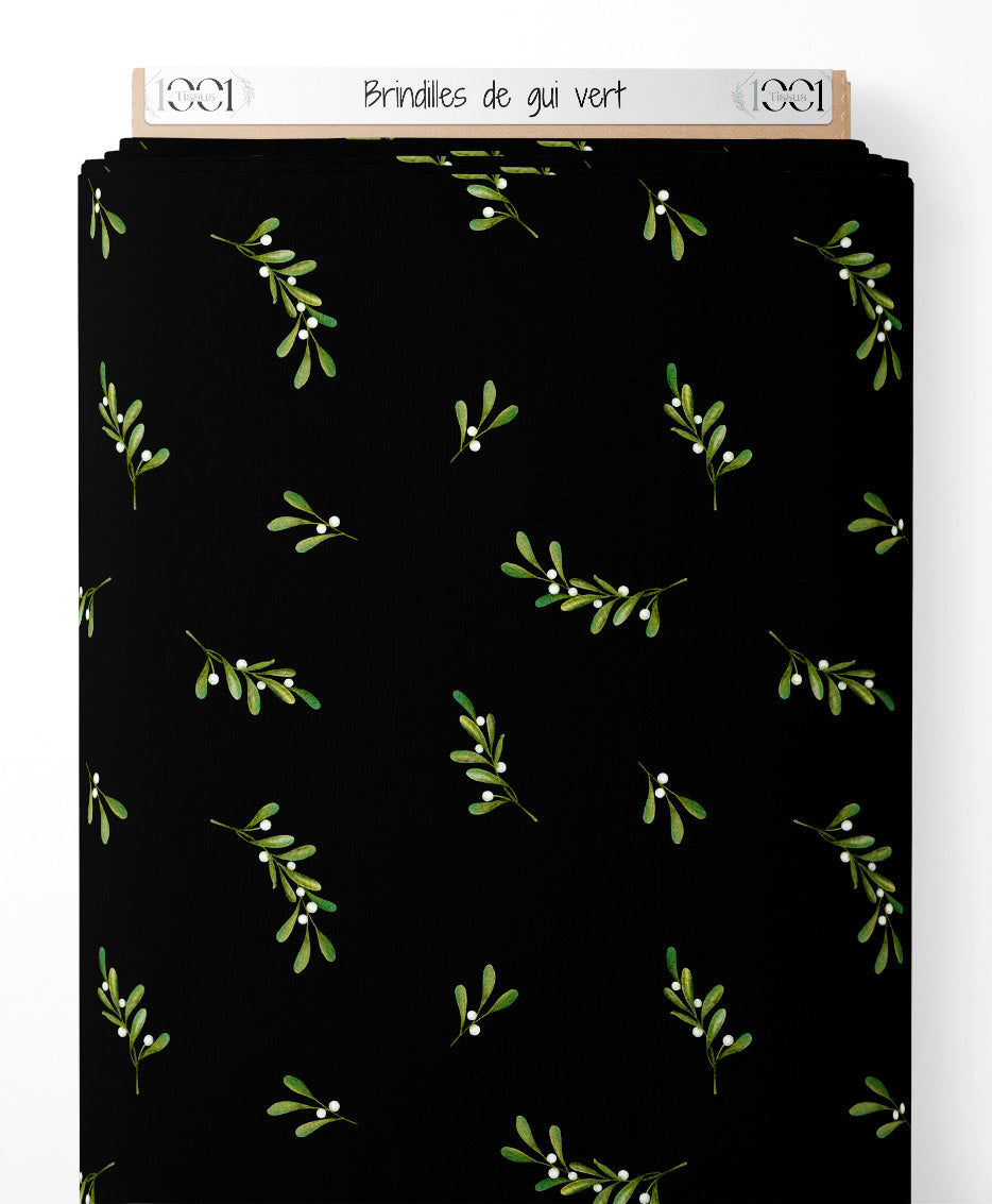 Tissu - Brindilles de gui vert