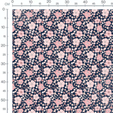 Tissu - Fleurs roses sur bleu marine
