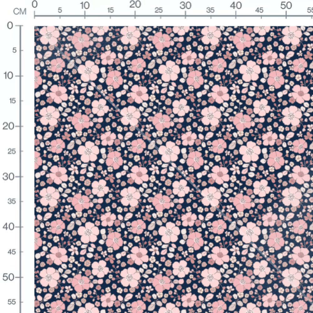 Tissu - Fleurs roses sur bleu marine