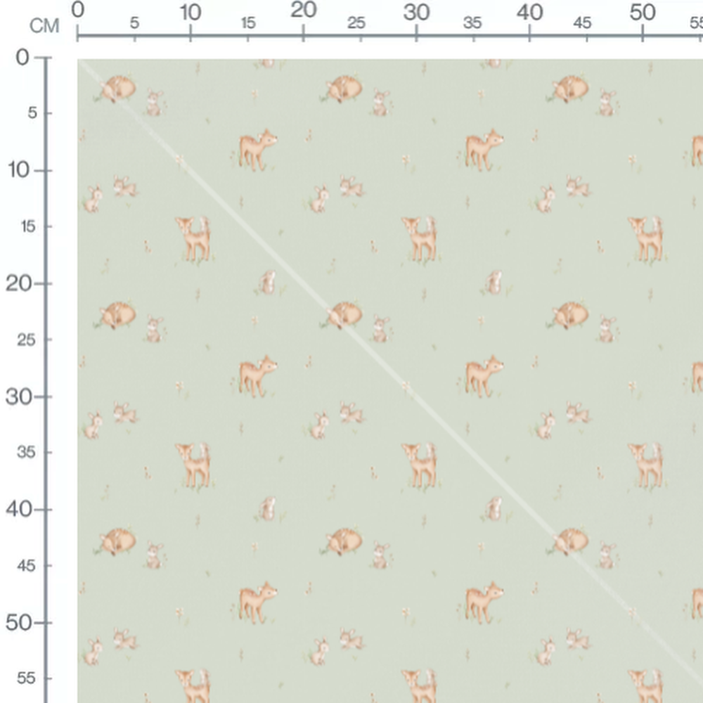 Tissu - Faons et lapins sur vert