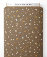 Tissu - Abeilles et fleurs sur brun