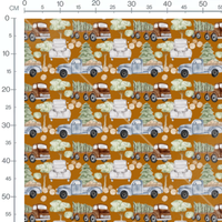 Tissu - Camions sur fond marron