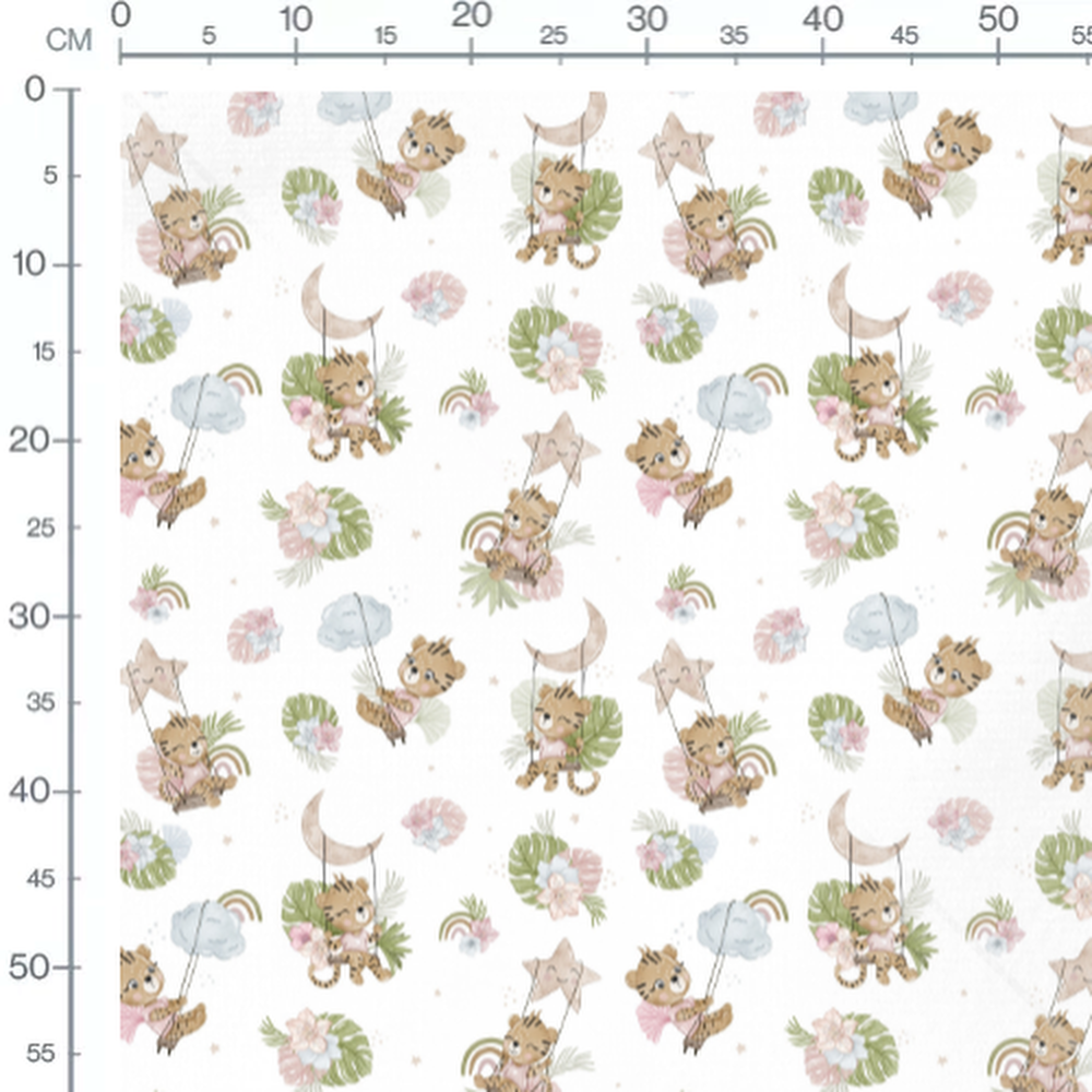 Tissu - Tigres souriants sur fond blanc