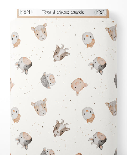 Tissu - Têtes d'animaux aquarelle