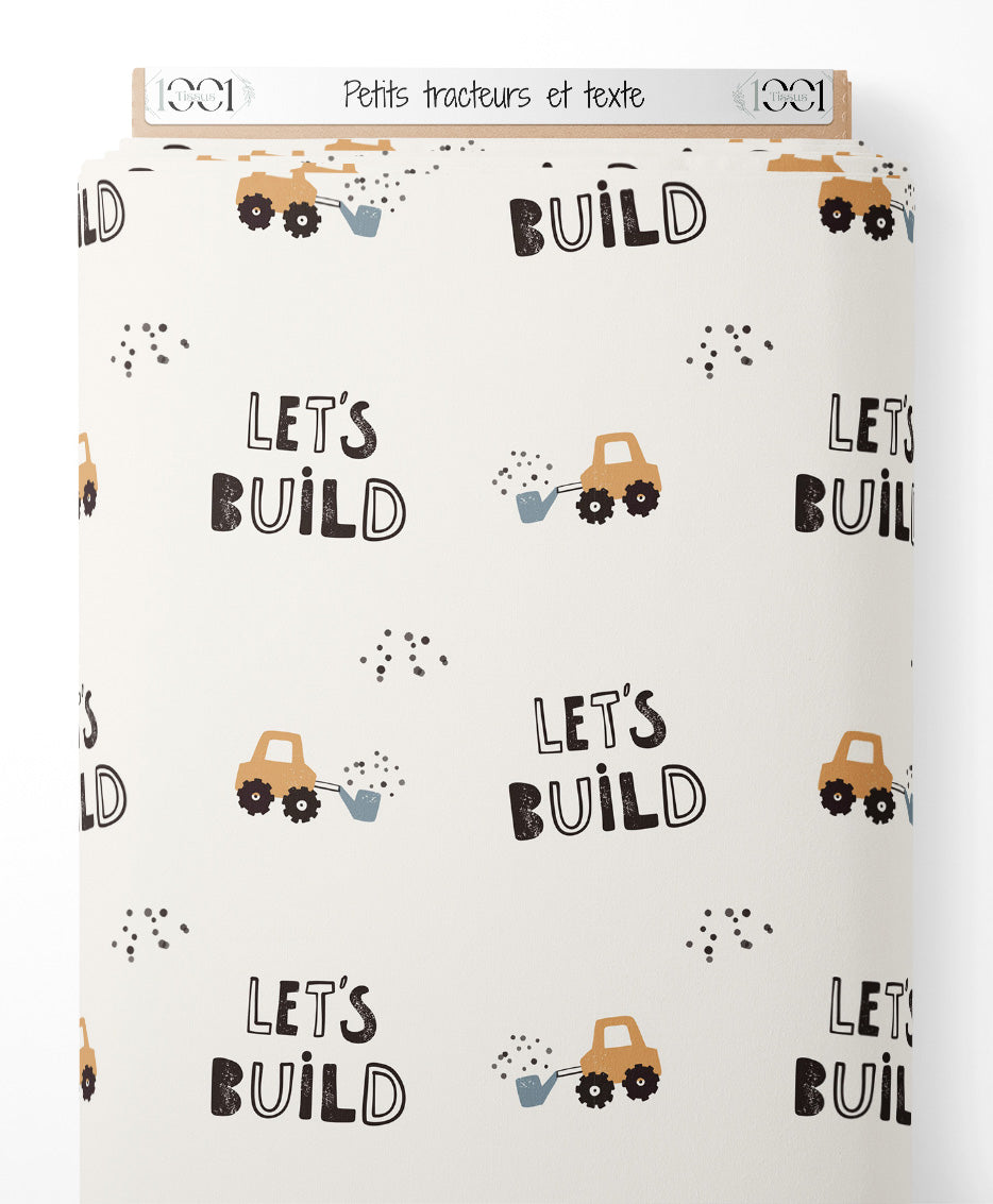 Tissu - Petits tracteurs et texte