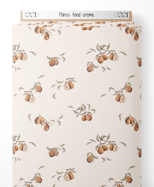 Tissu - Poires sur fond crème