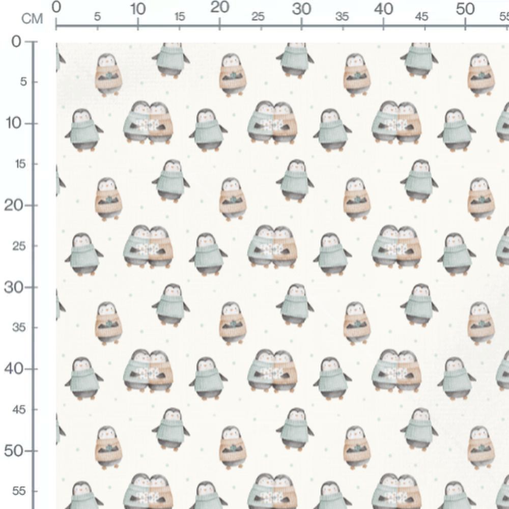 Tissu - Pingouins colorés sur blanc