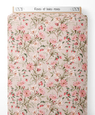 Tissu - Roses et baies roses
