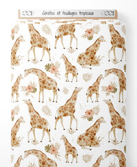 Tissu - Girafes et feuillages tropicaux