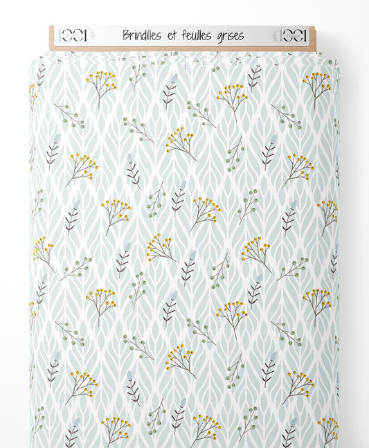 Tissu - Brindilles et feuilles grises