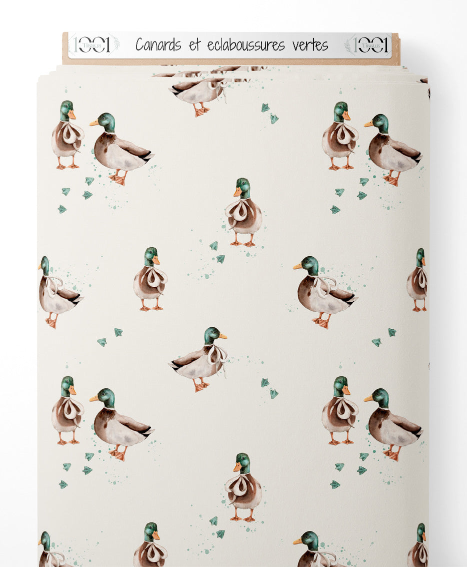 Tissu - Canards et éclaboussures vertes