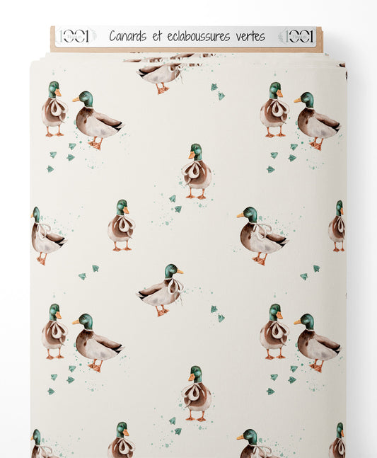 Tissu - Canards et éclaboussures vertes