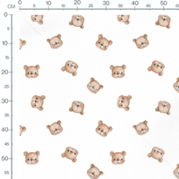 Tissu - Têtes d'ours marron sur blanc