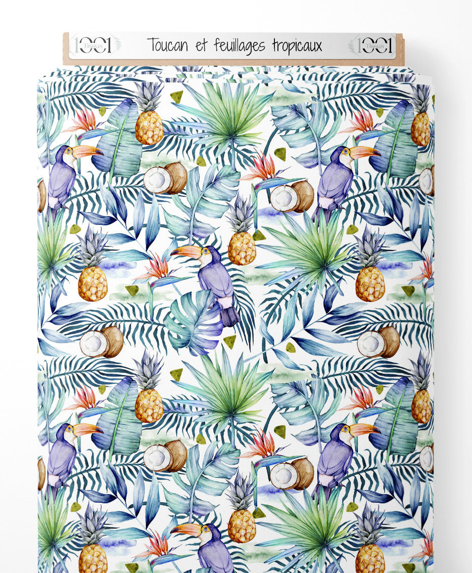 Tissu - Toucan et feuillages tropicaux