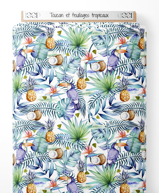 Tissu - Toucan et feuillages tropicaux