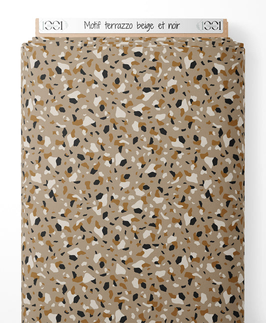 Tissu - Motif terrazzo beige et noir