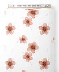 Tissu - Fleurs roses avec taches roses
