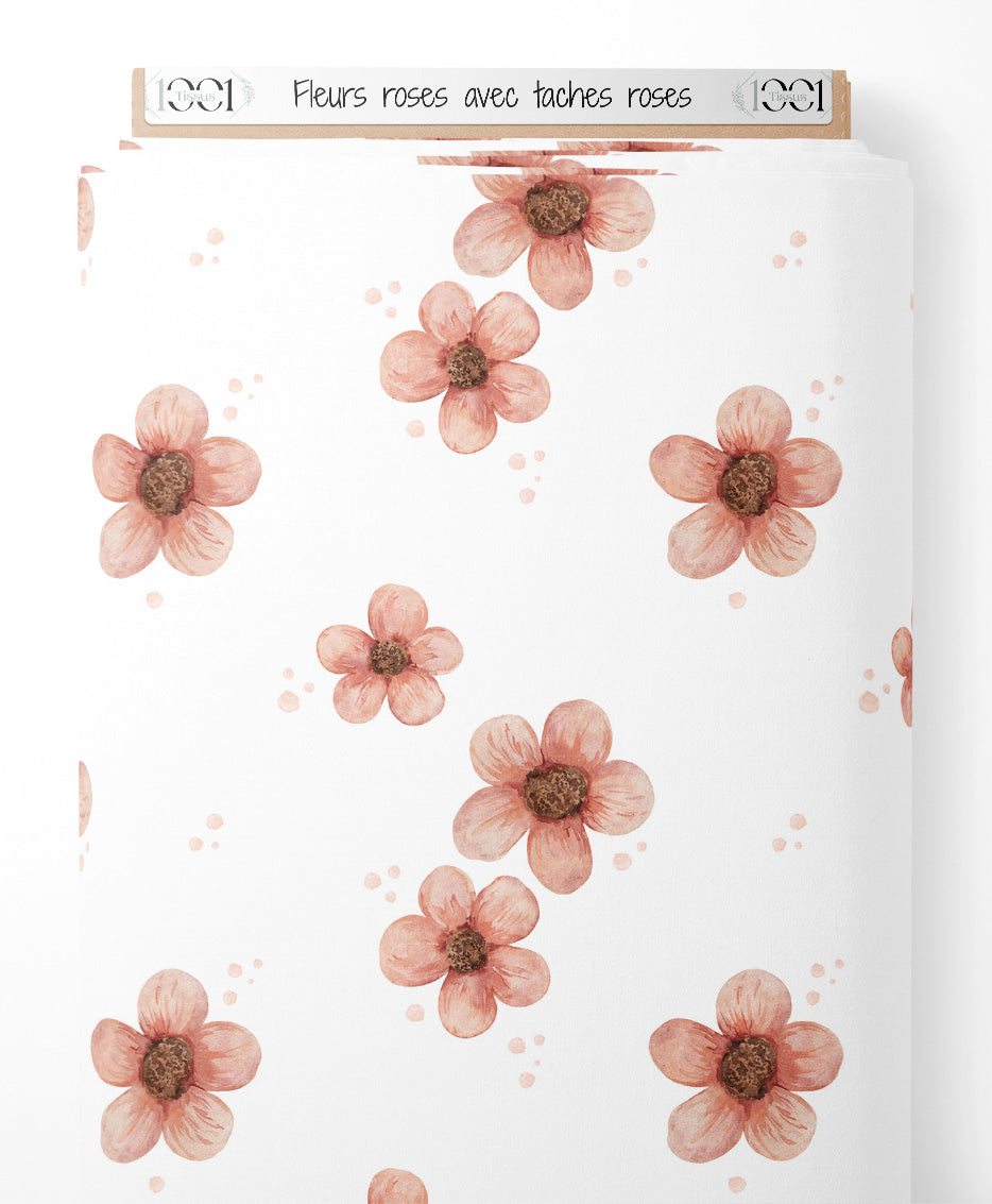 Tissu - Fleurs roses avec taches roses