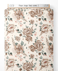 Tissu - Fleurs beige sur fond crème 2