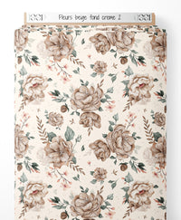 Tissu - Fleurs beige sur fond crème 2