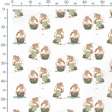 Tissu - Lapins fleuris sur fond blanc