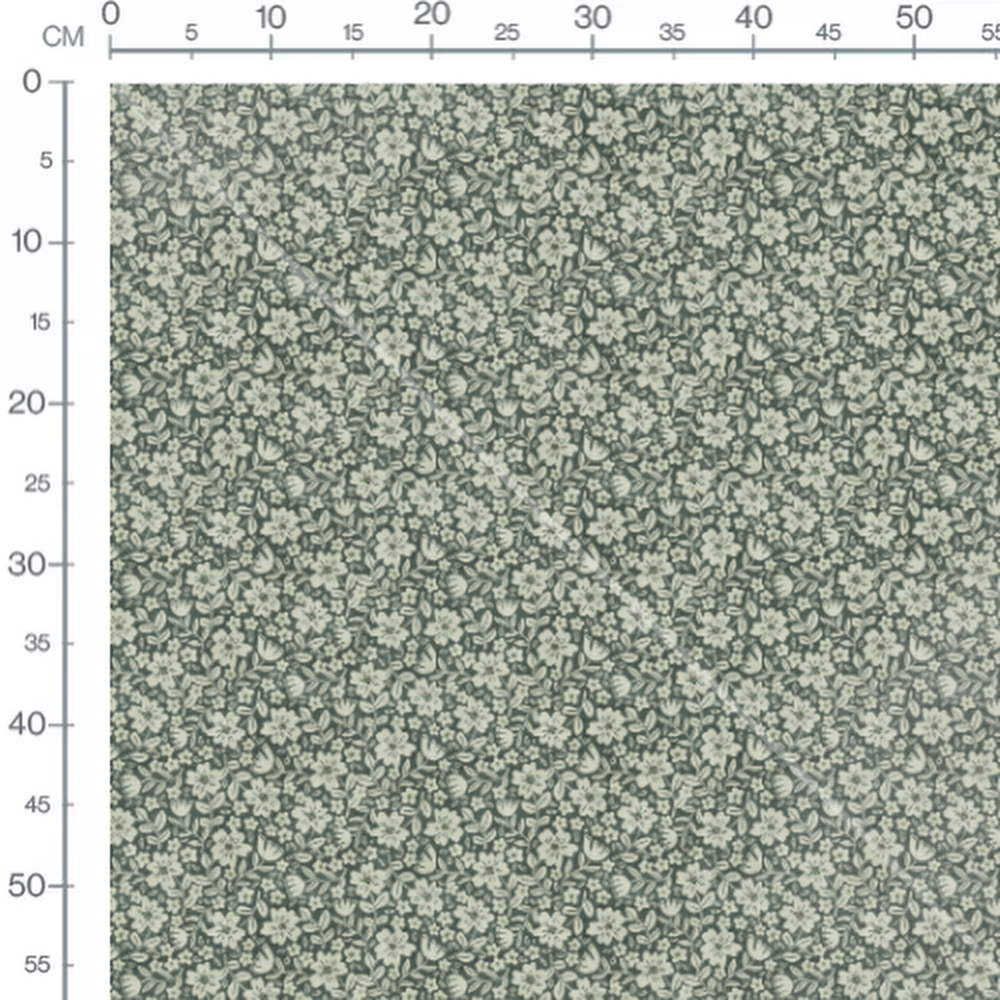 Tissu - Motif floral dense sur gris