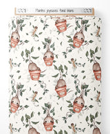 Tissu - Plantes joyeuses sur fond blanc