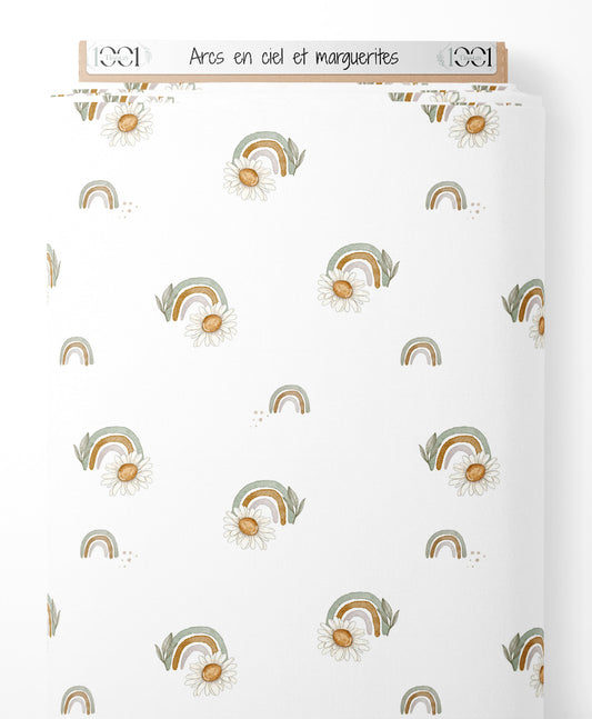 Tissu - Arcs-en-ciel et marguerites