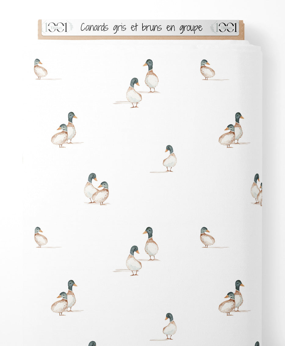 Tissu - Canards gris et bruns en groupe