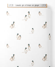 Tissu - Canards gris et bruns en groupe