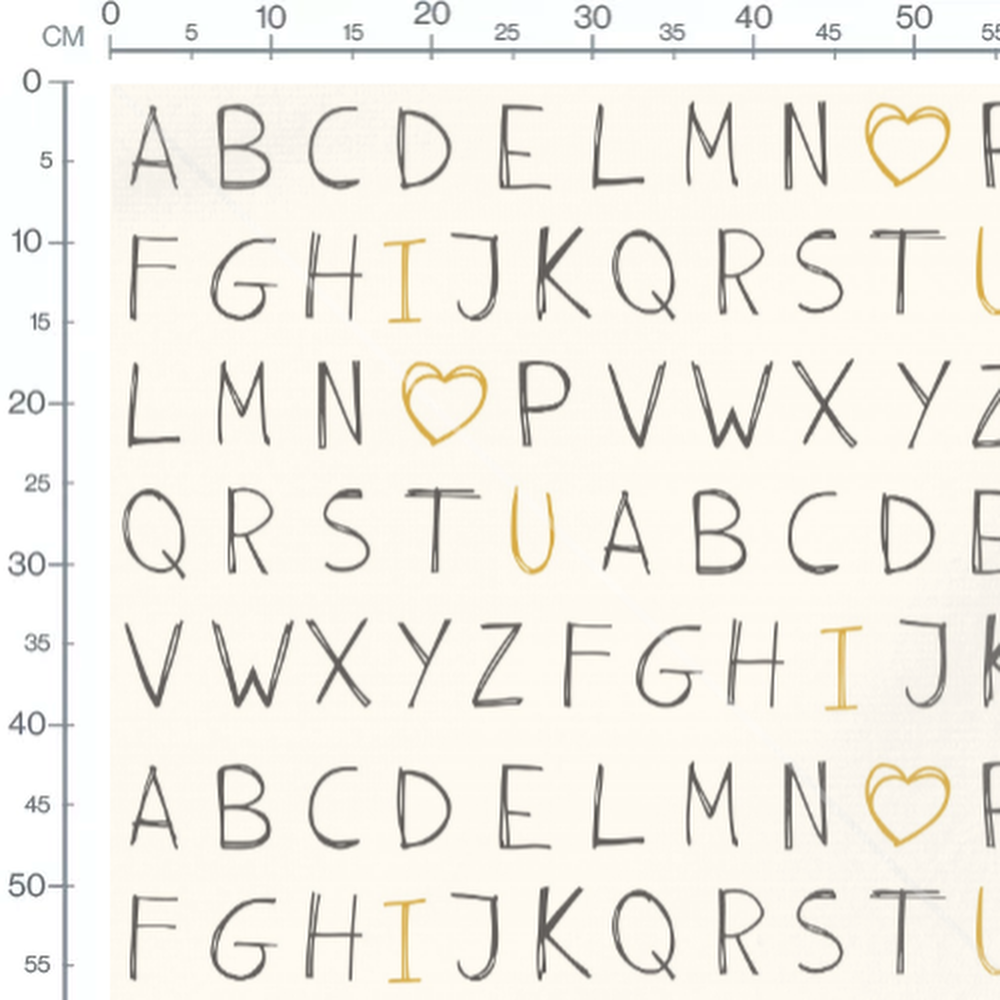 Tissu - Alphabet et cœurs stylisés