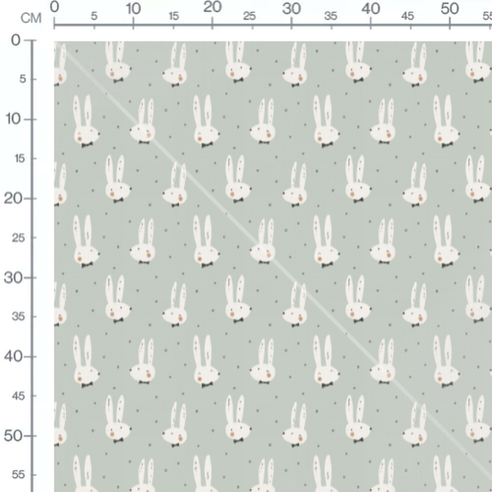 Tissu - Lapins blancs fond gris