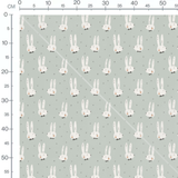 Tissu - Lapins blancs fond gris