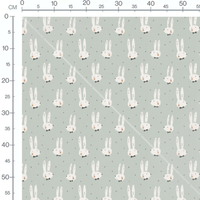 Tissu - Lapins blancs fond gris