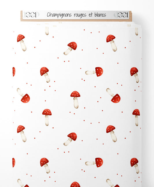 Tissu - Champignons rouges et blancs