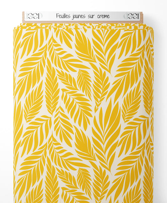 Tissu - Feuilles jaunes sur crème