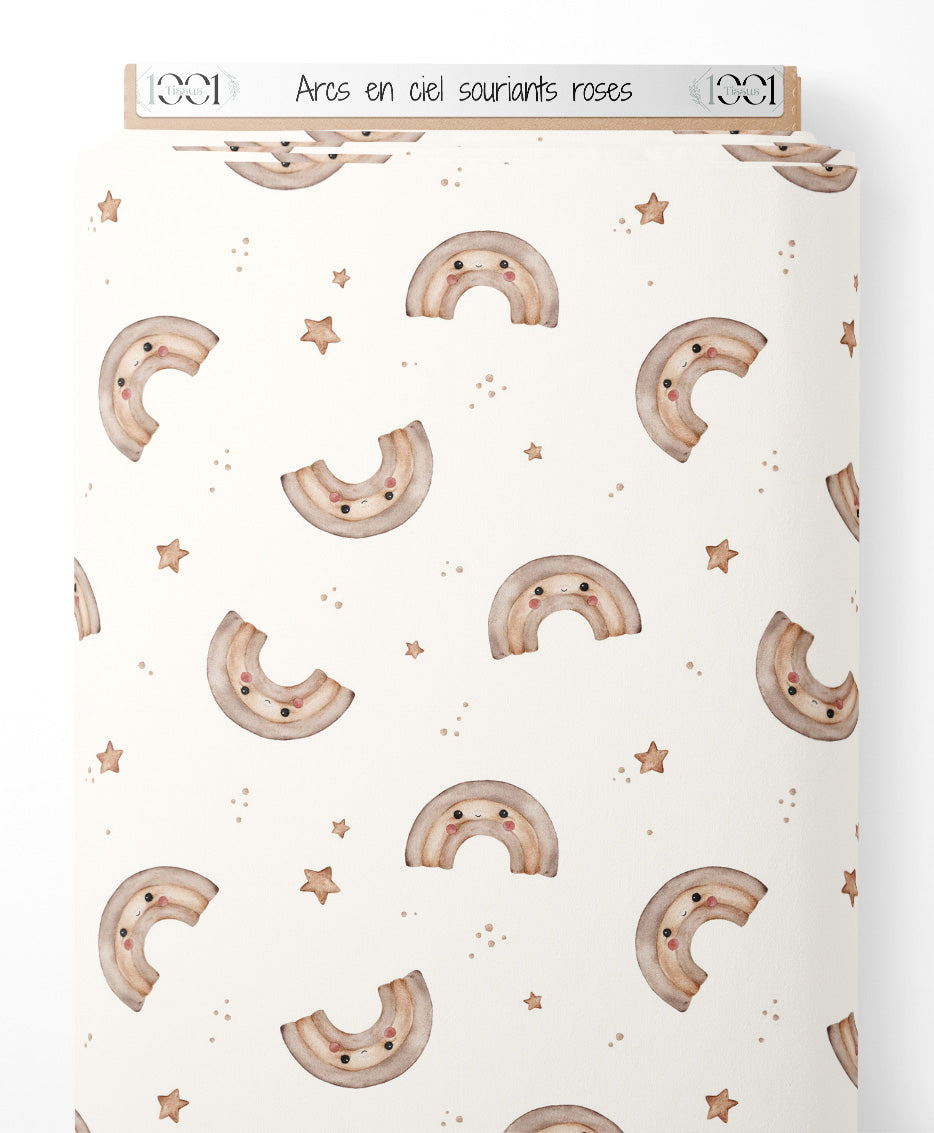 Tissu - Arcs-en-ciel souriants roses