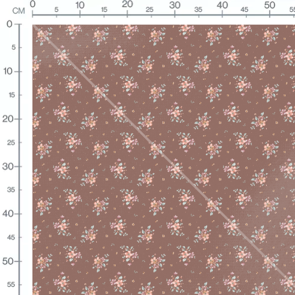 Tissu - Fleurs roses sur fond brun