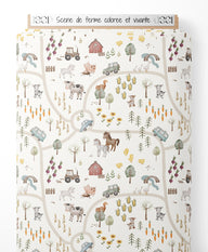 Tissu - Scène de ferme colorée et vivante