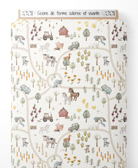 Tissu - Scène de ferme colorée et vivante