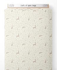 Tissu - Cerfs et lapins beige