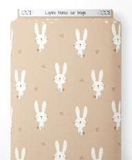 Tissu - Lapins blancs sur beige