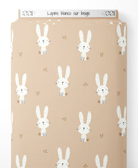 Tissu - Lapins blancs sur beige