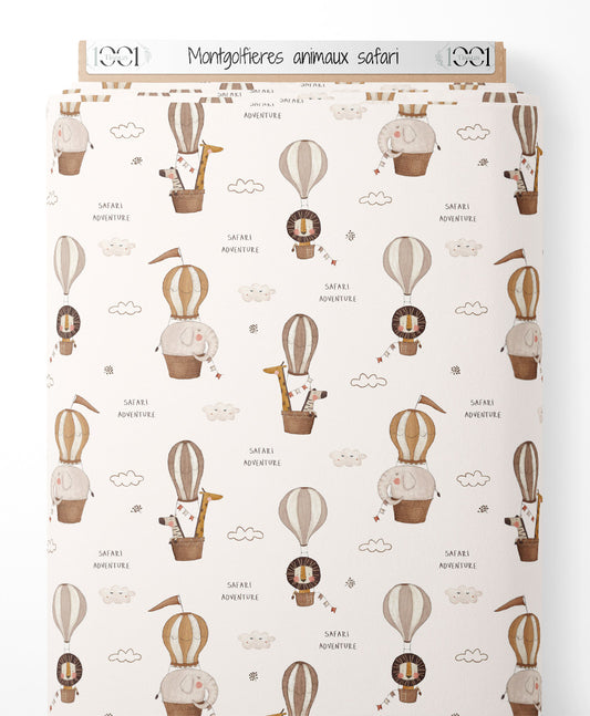 Tissu - Montgolfières animaux safari