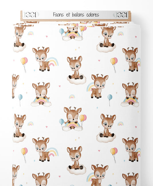 Tissu - Faons et ballons colorés