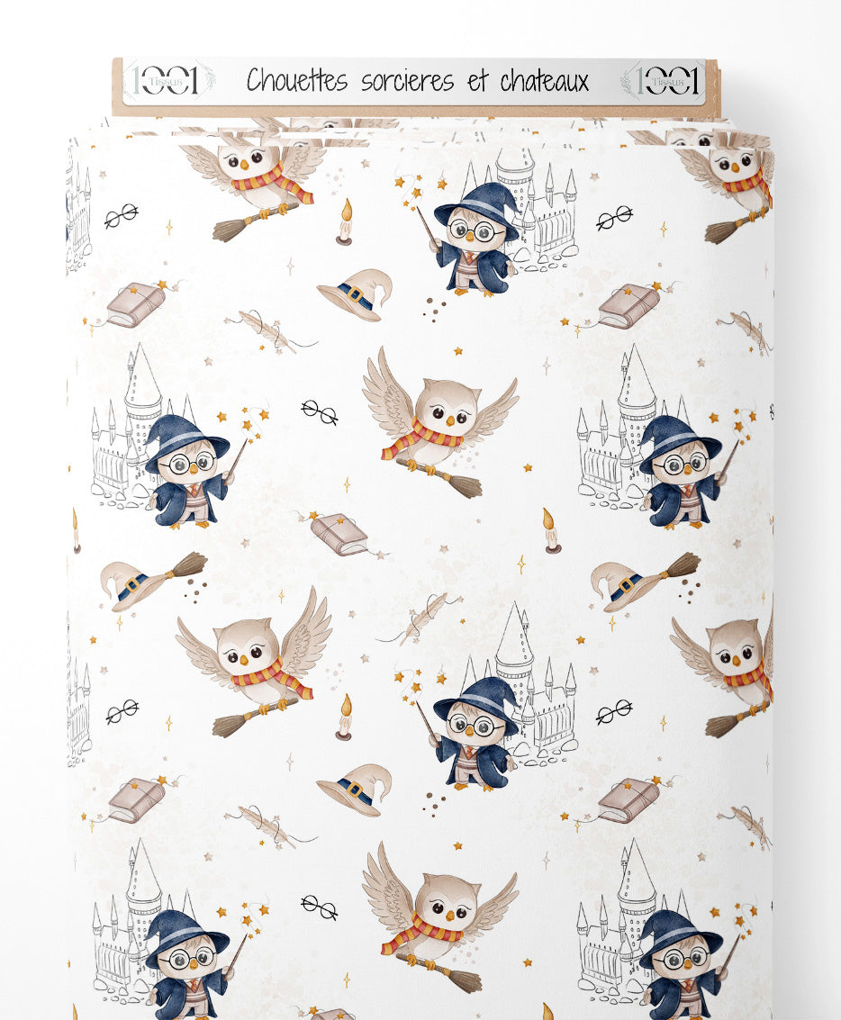 Tissu - Chouettes sorcières et châteaux