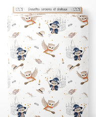 Tissu - Chouettes sorcières et châteaux