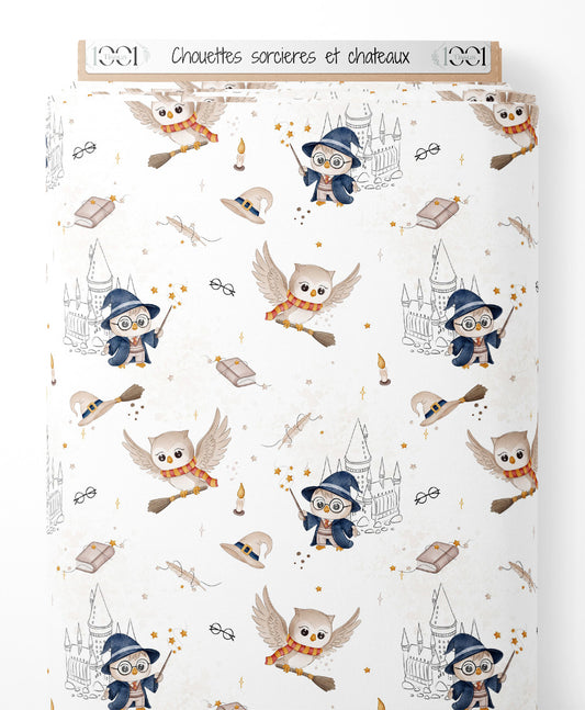 Tissu - Chouettes sorcières et châteaux
